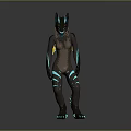 Anthropomorphic Wolf Character With Neon Blue Glowing Stripes And Ears