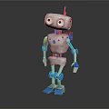 Cute White Blue Robot With Big Eyes Antenna And Mechanical Limbs In Cartoon Style