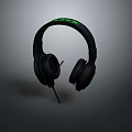 Black Wired Computer Gaming Headset with Green LED Headband Lights and Soft Ear Cups 3d model