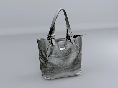 Gray Leather Handbag With Double Handles Metal Buckles And Small Label 3d model