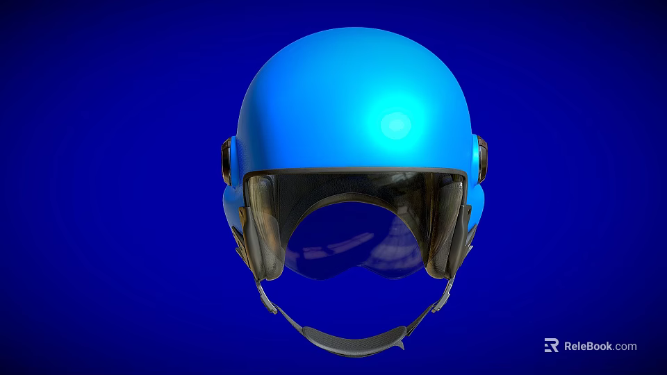 Blue Safety Helmet With Reflective Visor And Secure Strap Design 3d model