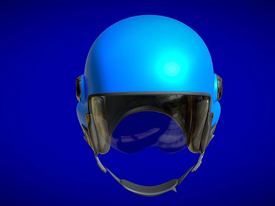 Blue Safety Helmet With Reflective Visor And Secure Strap Design 3d model