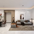 Modern Living and Dining Room Interior Design With TV Wall Chandelier and Area Rug