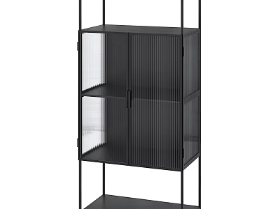 Modern Black Decorative Cabinet With Glass Doors And Metal Frame Shelves 3d model