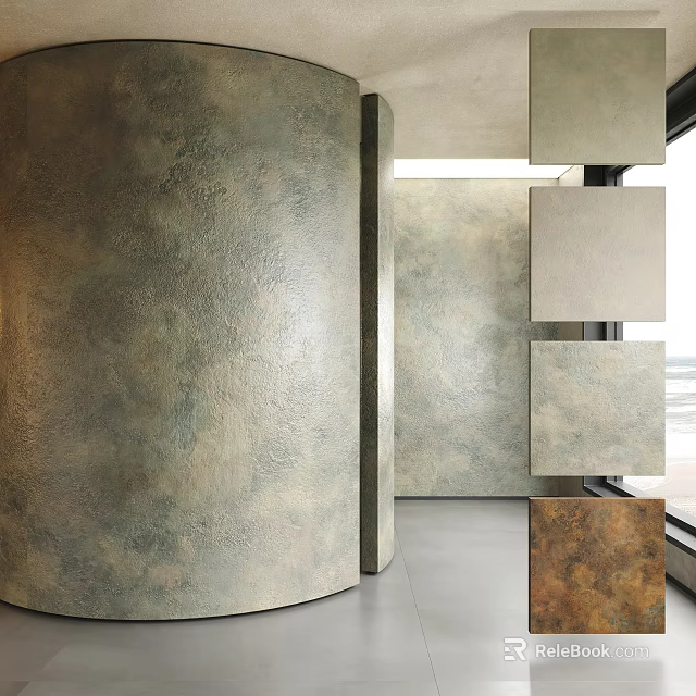 Modern Interior Featuring Gray Cylindrical Structure And Square Wall Panels With Ocean View 3d model