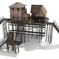 Traditional Rustic Stilt Houses With Wooden Structures Staircases And Connected Platforms