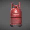 Red Gas Cylinder With Danger Sign And Flame Symbol On Gray Background