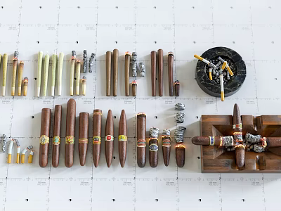 Decorative Ornament Set With Assorted Cigars Ashtray And Wooden Display Tray 3d model