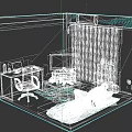 White Figure Lying In Room With Desk Computer TV And Bookshelf