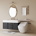 French Hanging Bathroom Cabinet Toilet Bathroom Cabinet Towel Rack Mirror 3d model