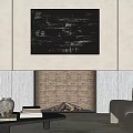 Brick Fireplace With Firewood And Above Painting Near Sofa Coffee Table With Vase And Books