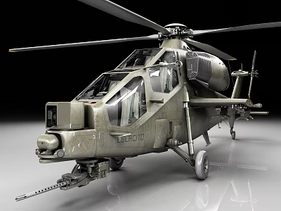 Military Attack Helicopter With Camouflage Paint And Mounted Machine Gun 3d model
