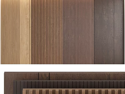 Wooden Wall Decor With Vertical Stripes And Smooth Panels In Brown Tones 3d model
