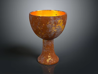 Decorative Rusted Ceramic Goblet With Golden Spots And Orange Interior On Dark Background 3d model