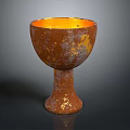 Decorative Rusted Ceramic Goblet With Golden Spots And Orange Interior On Dark Background 3d model