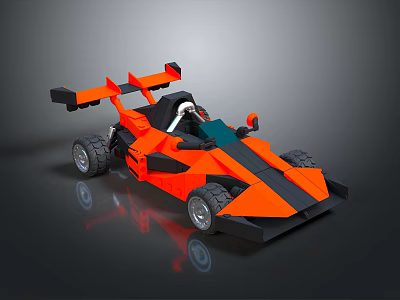 Lego Orange And Black Race Car With Rear Wing Cockpit And Wheels 3d model