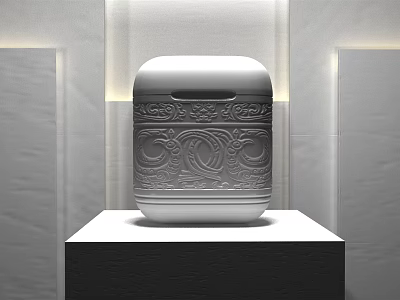 Elegant Headphone Speaker With White Design And Intricate Carved Patterns On Display Stand 3d model