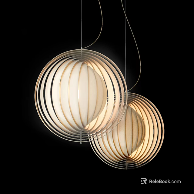 Contemporary Hanging Chandeliers With Spherical Shape Striped Metal Frame White Shade And Warm Light 3d model 