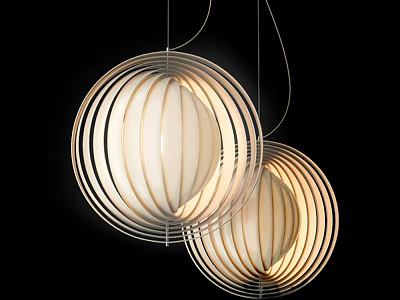 Contemporary Hanging Chandeliers With Spherical Shape Striped Metal Frame White Shade And Warm Light 3d model