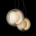 Contemporary Hanging Chandeliers With Spherical Shape Striped Metal Frame White Shade And Warm Light
