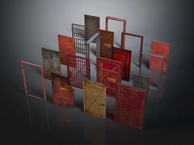 Vintage Door Frames And Grilles With Various Colors And Metal Panels 3d model