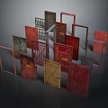 Vintage Door Frames And Grilles With Various Colors And Metal Panels