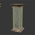Detailed Ancient Stone Column Sculpture With Carved Inscriptions And Decorative Base