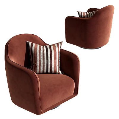 Stylish Modern Single Sofa in Maroon Velvet with Striped Pillow and Curved Arms 3d model