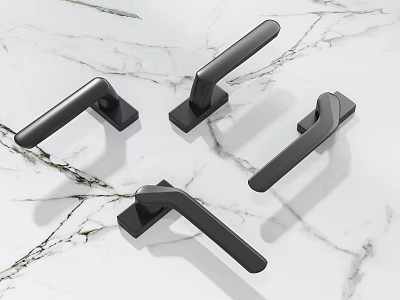 Black Modern Door Handles on White Marble Background with Sleek Contemporary Design 3d model