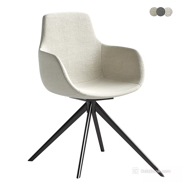 Modern Single Chair With Beige Upholstered Fabric Armrest And Black Metal Tripod Base 3d model 