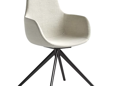 Modern Single Chair With Beige Upholstered Fabric Armrest And Black Metal Tripod Base 3d model