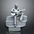 Man Statue Sitting On Stone Steps Playing Acoustic Guitar Art Sculpture