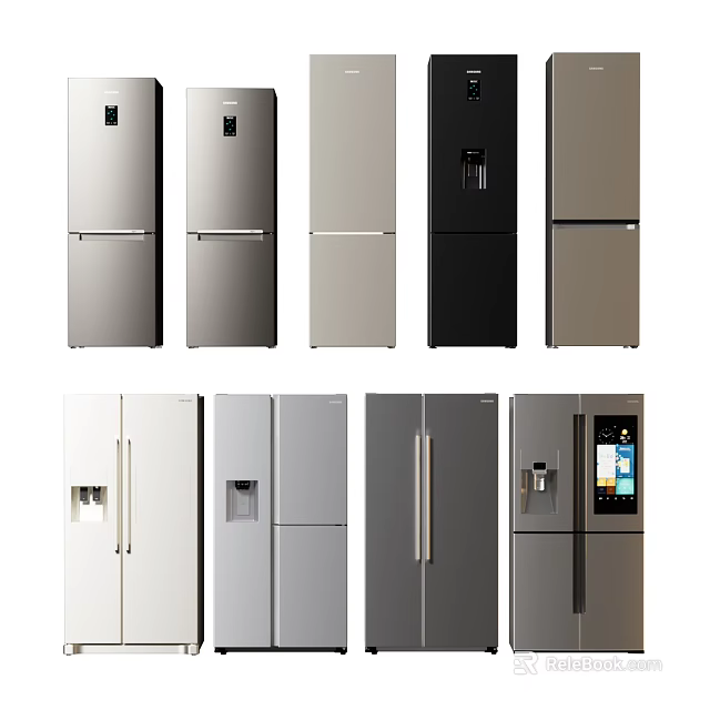 Various Styles Fridge Freezers In Different Colors With Double Triple Door And Water Dispenser 3d model 