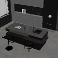 Modern Bar Counter Design With Marble Top Stools And Storage Cabinets 3d model