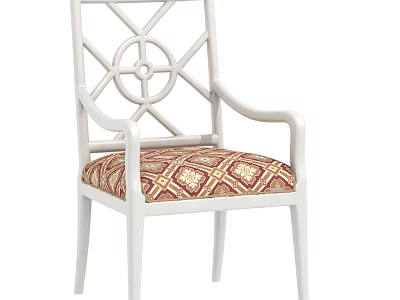 Modern Leisure Chair With White Frame Geometric Backrest And Patterned Fabric Seat 3d model