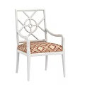 Modern Leisure Chair With White Frame Geometric Backrest And Patterned Fabric Seat