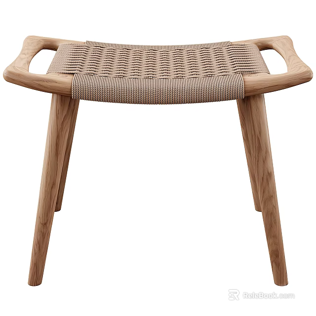 Modern Wooden Stool With Woven Seat And Oak Armrests Minimalist Design 3d model 