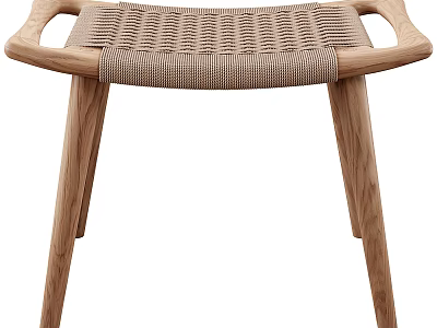 Modern Wooden Stool With Woven Seat And Oak Armrests Minimalist Design 3d model