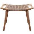 Modern Wooden Stool With Woven Seat And Oak Armrests Minimalist Design