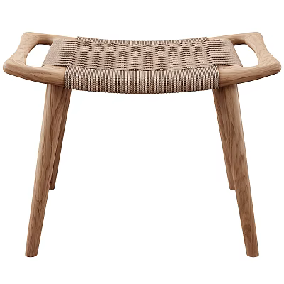 Modern Wooden Stool With Woven Seat And Oak Armrests Minimalist Design 3d model