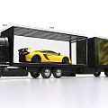 Black Transport Truck With Yellow Sports Car In Cargo Area