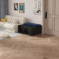 Black Padded Shoe Bench With Storage In Living Room Near Sofa And Decor