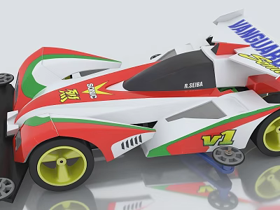 Red White Green Toy Racing Car With V1 Model Shanghai Logo And Yellow Wheels 3d model