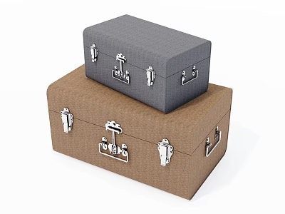 Two Classic Brown And Gray Stacked Fabric Suitcases With Metal Latches 3d model