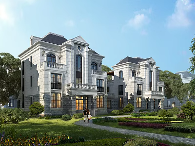 European Style Detached Villa with Classic Exterior Design Lush Garden and Balconies 3d model
