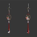 Stylish Daily Life Accessories Blue Circular Earrings With Red Tassels And White Ornaments