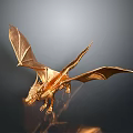 Golden Dragon Sculpture With Wings Floating On Dark Gradient Background 3d model