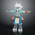 Anthropomorphic Creature Character With White Fur Horns Blue Top Suspenders Yellow Star And Clawed Feet