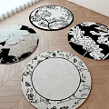 Round Area Rugs With Various Floral And Leaf Patterns On Wooden Floor 3d model