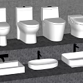 Modern Toilets Display In Bathroom With Multiple Basins And Gray Interior Design 3d model